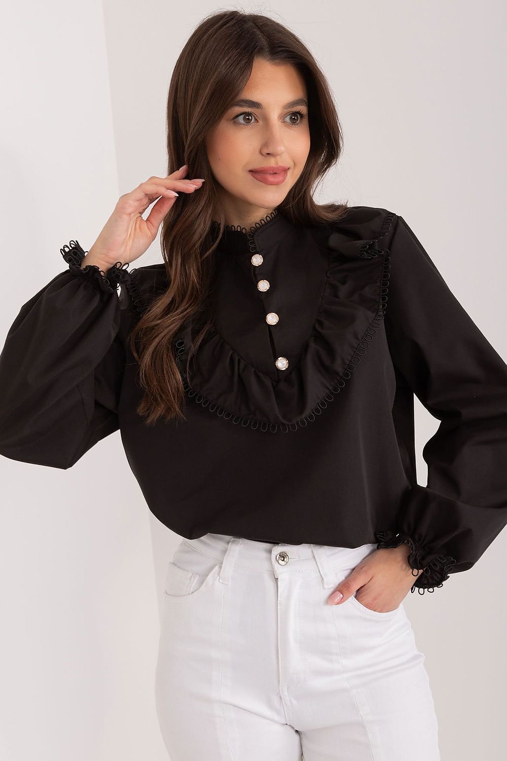 Stand-up collar elegant black blouse