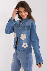 Classic sewn-on flowers denim jacket