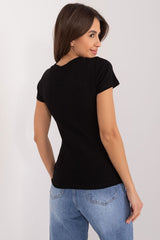 Short sleeve ribbed fabric black blouse