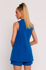 V-neck blue unique fabric vest