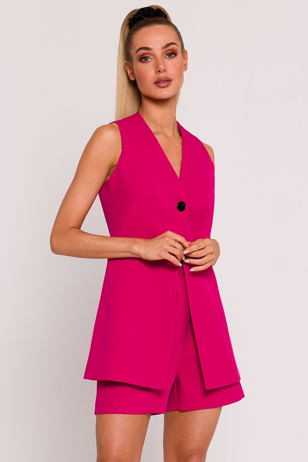 V-neck pink unique fabric vest