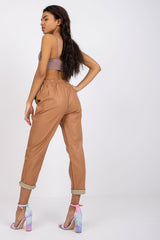 7/8 length brown pants with decorative chain