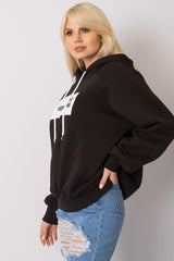 Black sweatshirt with long sleeves and a hood