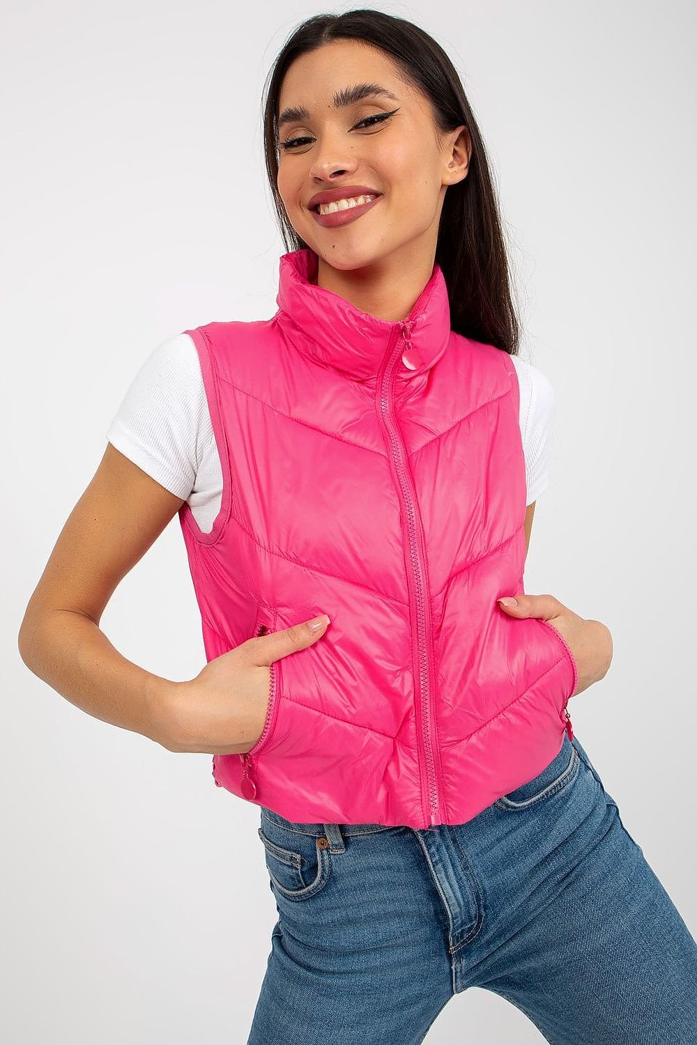 Quilted short zippered pink vest