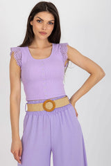 Cotton violet round neck short blouse