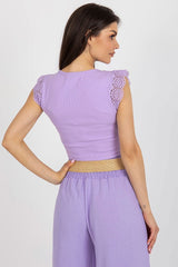 Cotton violet round neck short blouse