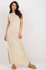 Long knit sleeveless beach dress with decorative slits