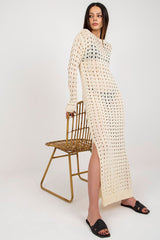 Openwork long knit beach dress with long sleeves