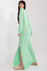 Openwork long knit beach dress with long sleeves