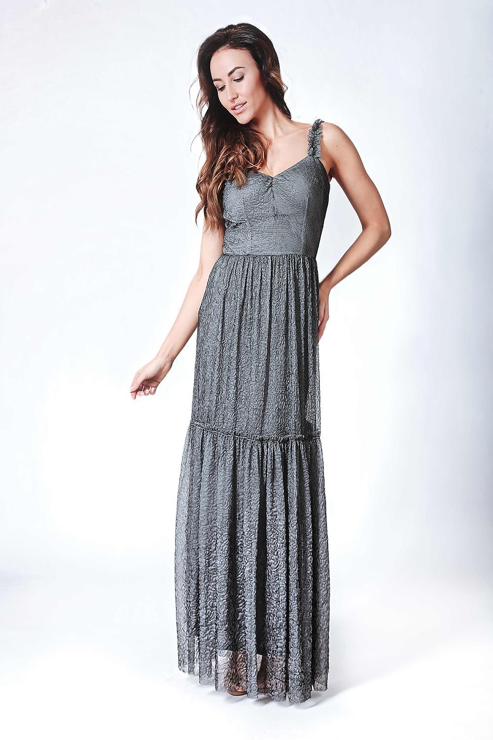 Double-layered grey maxi dress with original straps