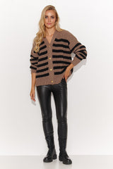 Long sleeves with a low cut brown cardigan