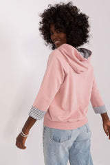3/4 sleeves pattern short pink sweatshirt