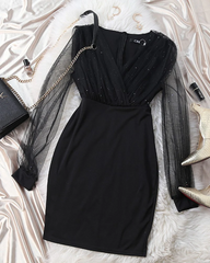 Black Elegant V-neck Short Evening Party Dress